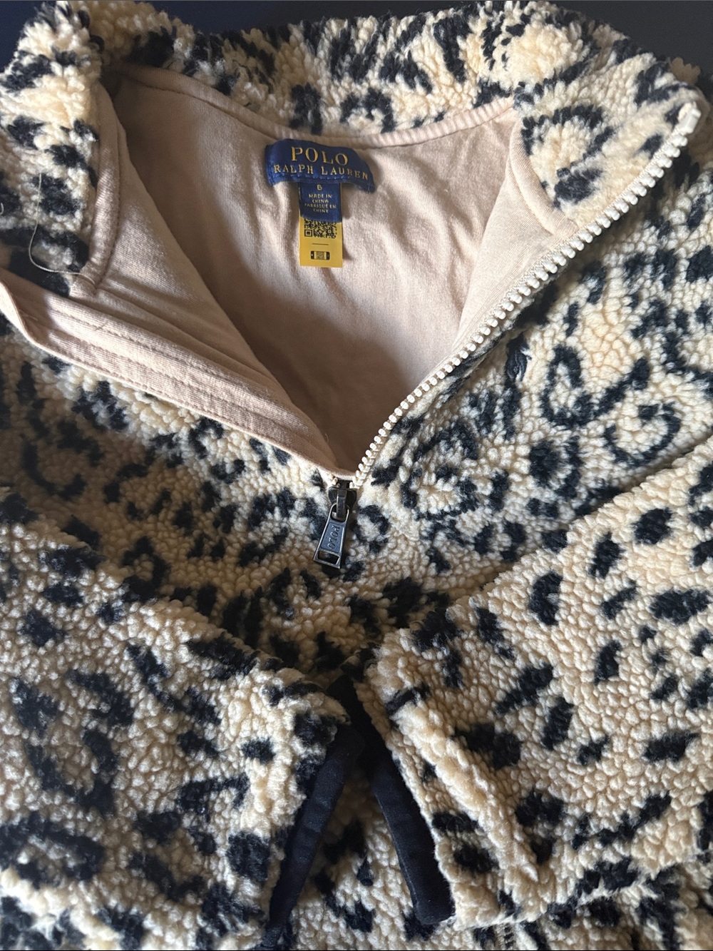 Polo Ralph Lauren Leopard Sherpa Quarter-Zip Pullover - Cream & Black
